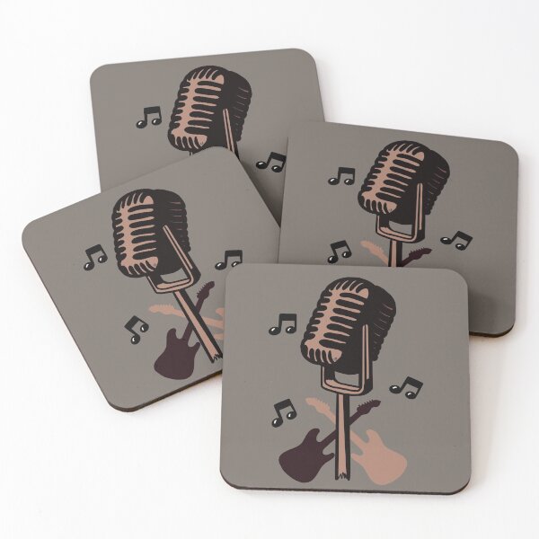 Item preview, Vintage microphone and duel of guitarists with musical notes designed and sold by BV-creas.