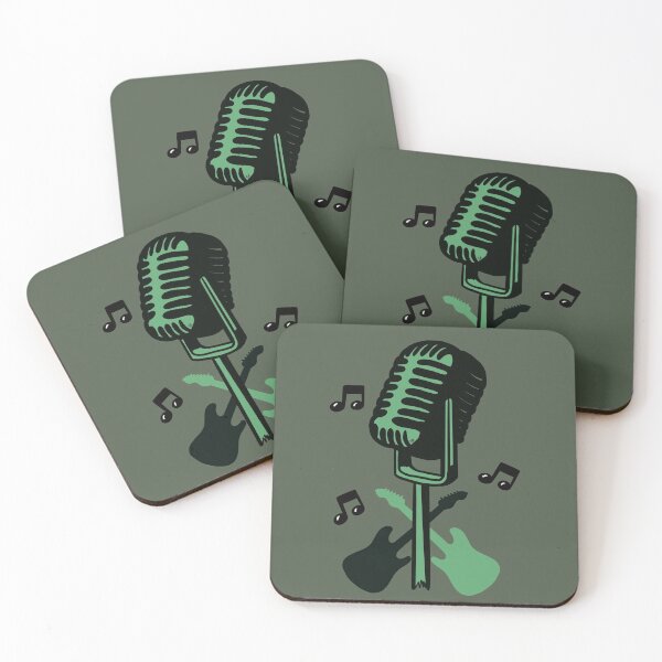 Item preview, Green vintage microphone and guitarists duel with musical notes designed and sold by BV-creas.