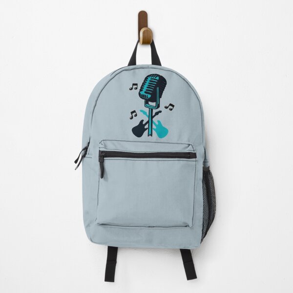 Item preview, Ice blue vintage microphone and guitarists duel with musical notes designed and sold by BV-creas.