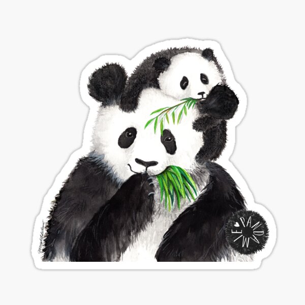 Pandamie_Pandas with bamboo snack Sticker