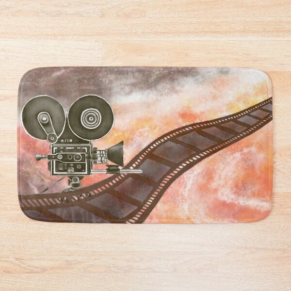 Item preview, Watercolor Illustration of classic filming camera with reels and film stripes  designed and sold by iswenyi.