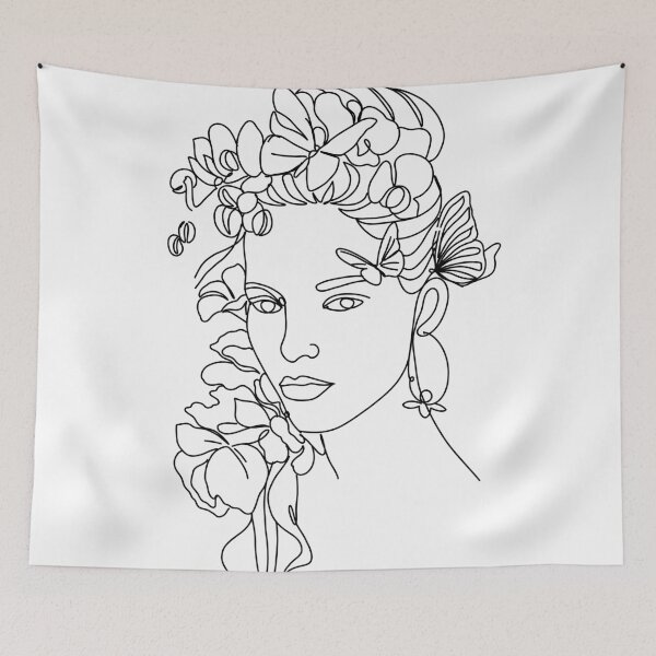 Item preview, Abstract face with flowers line  drawing. Portrait minimalistic style. Modern continuous line art. Fashion print.  designed and sold by OneLinePrint.