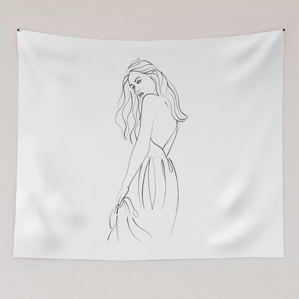 Item preview, Woman with dress . Portrait of young woman with hair. Face of beautiful girl. Hand-drawn illustration. Line drawing. Line illustration. Sexy woman.  designed and sold by OneLinePrint.