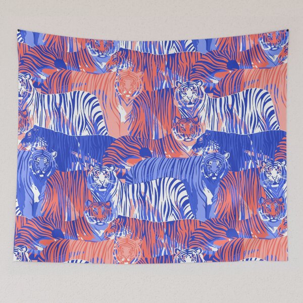 Aperçu de l'œuvre Motif tigre orange et bleu 2 créée et vendue par SeizeTheCat.