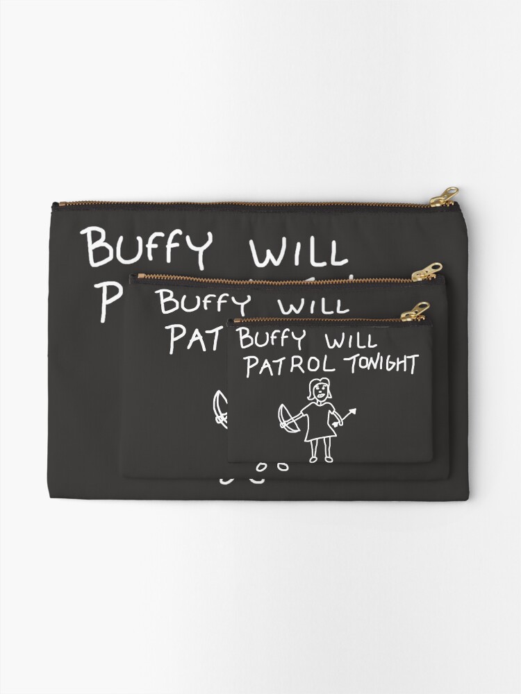 Alternate view of Buffy Will Patrol Tonight (White) - Buffy the Vampire Slayer, BtVS, 90s, Joss Whedon, Giles, The Gentlemen, Hush, Pop Culture Zipper Pouch