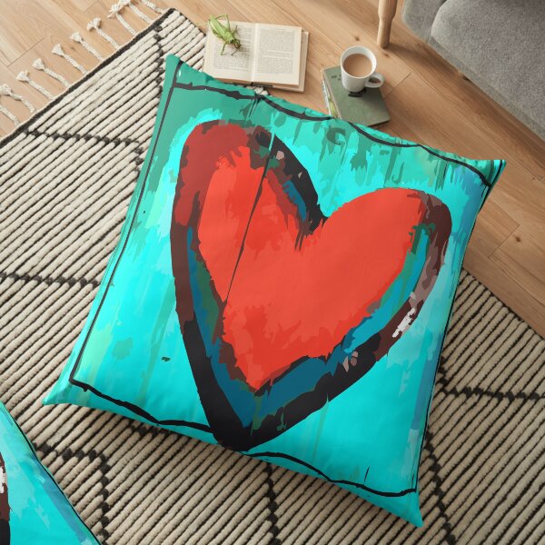 Artful Heart Turquoise & Red Floor Pillow