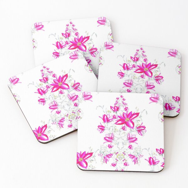 Item preview, Flowers - cascade - pink on white designed and sold by WzoryOzdobne.