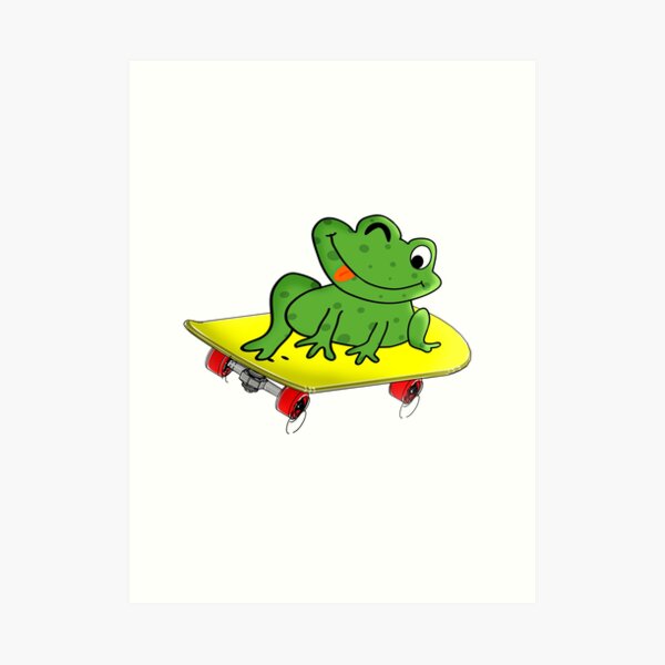 Frog On Skateboard Funny Art Prints | Redbubble