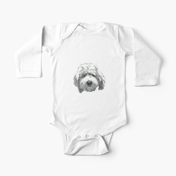 Lucky Labradoodle Face ~ Black and white Long Sleeve Baby One-Piece