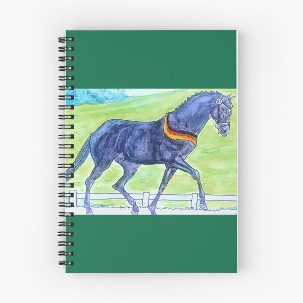 Item preview, Dressage warmblood horse trotting watercolor and ink painting designed and sold by horseaddicted.