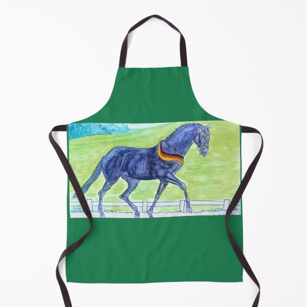 Item preview, Dressage warmblood horse trotting watercolor and ink painting designed and sold by horseaddicted.