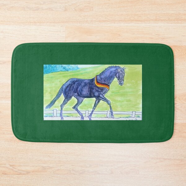 Item preview, Dressage warmblood horse trotting watercolor and ink painting designed and sold by horseaddicted.