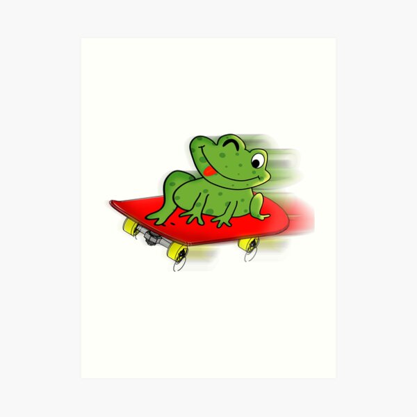 Frog On Skateboard Funny Art Prints | Redbubble