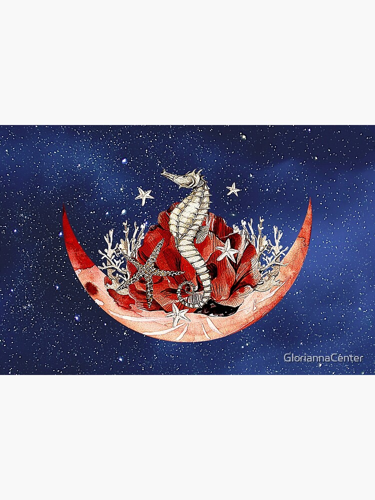 Artsy combo of stary sky, moon and sea horse design by GloriannaCenter