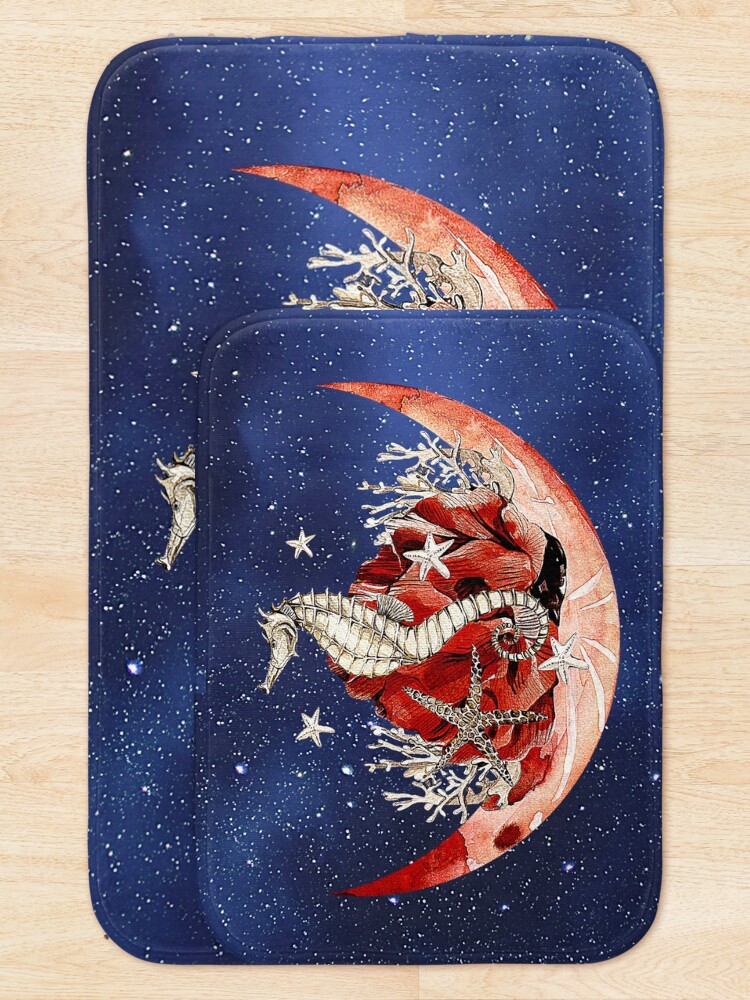 Alternate view of Artsy combo of stary sky, moon and sea horse design Bath Mat