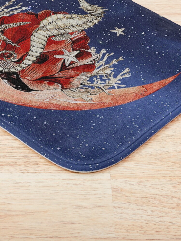 Alternate view of Artsy combo of stary sky, moon and sea horse design Bath Mat