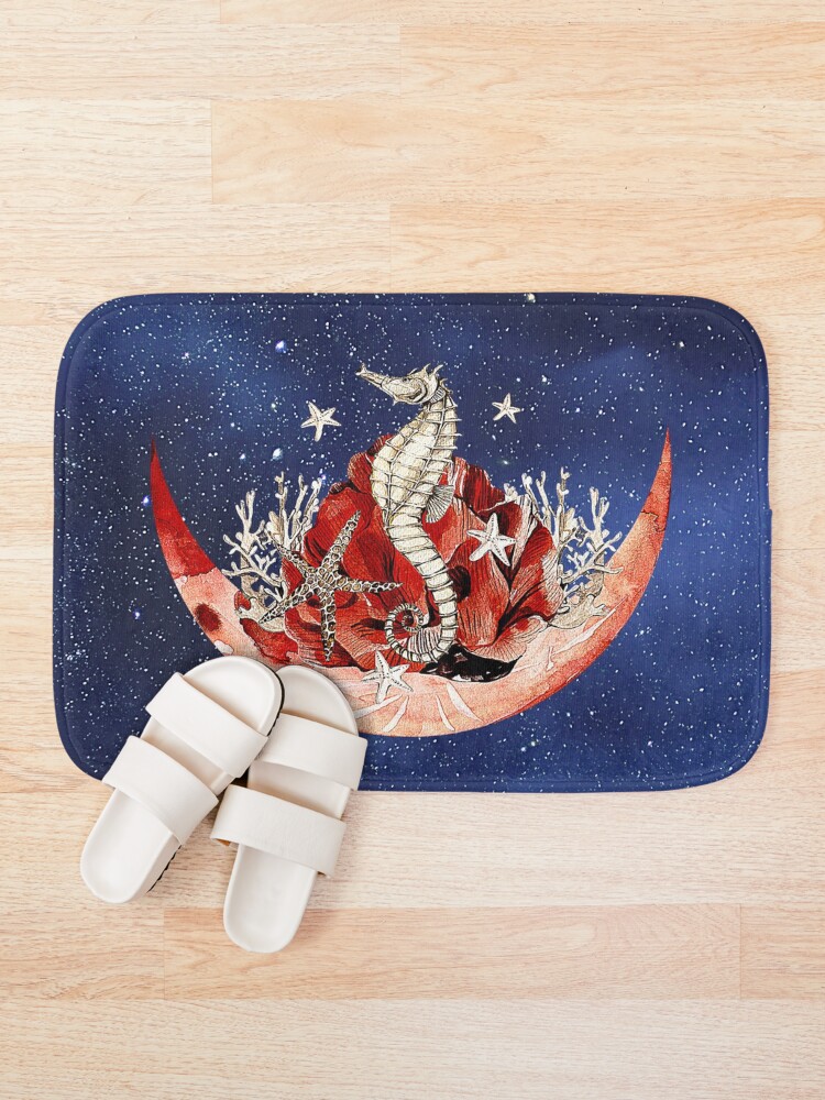 Alternate view of Artsy combo of stary sky, moon and sea horse design Bath Mat