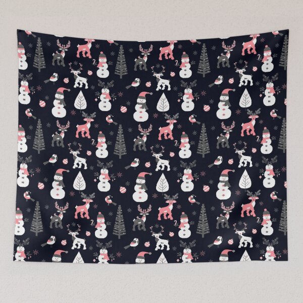Item preview, Snowmen, Reindeer and Christmas Trees in Pink, Grey and Silver designed and sold by madtoyman.