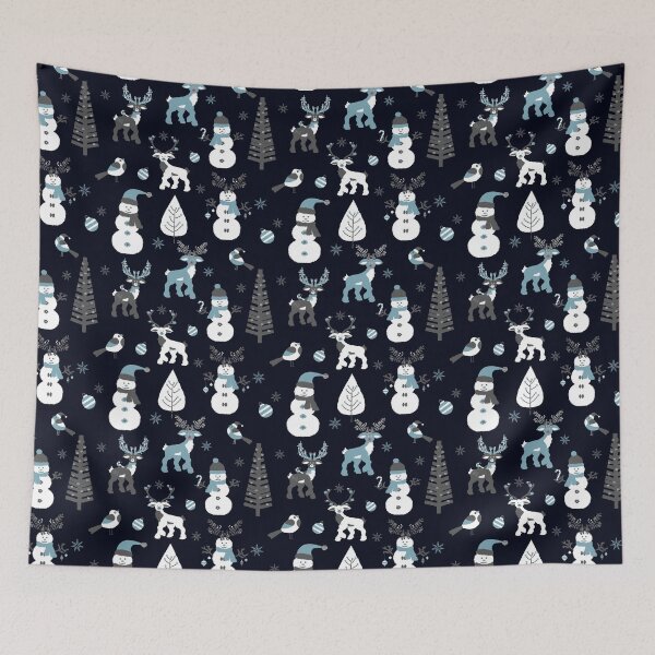 Item preview, Snowmen, Reindeer and Christmas Trees in Blue, Grey and Silver designed and sold by madtoyman.