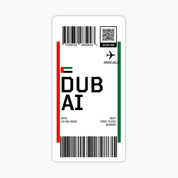 Duabi  Boarding Fly Ticket Sticker