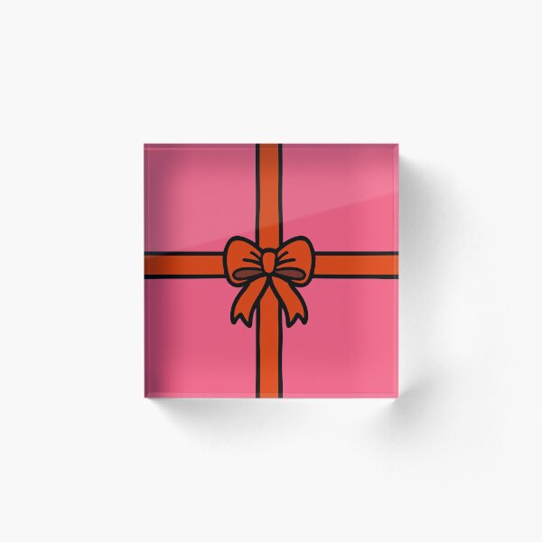 Festive Red Gift Bow on Pink Acrylic Block