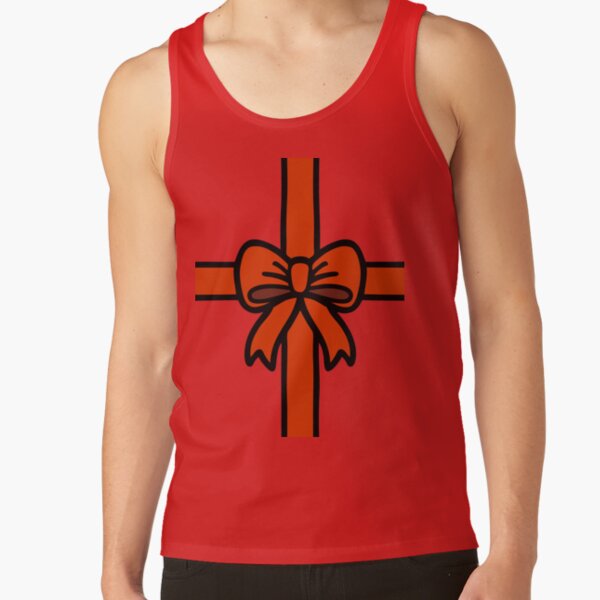 Festive Red Gift Bow on Pink Tank Top