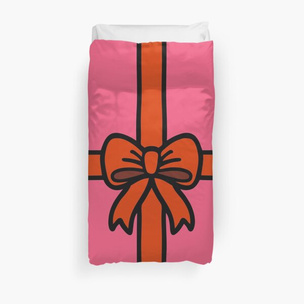 Festive Red Gift Bow on Pink Duvet Cover