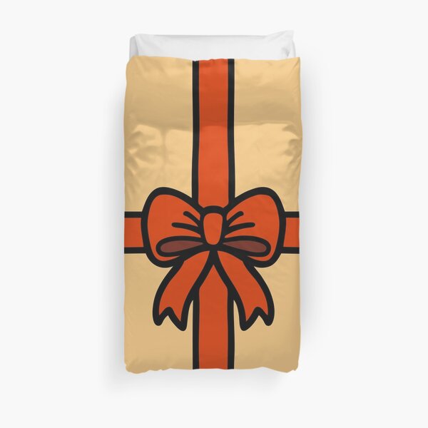 Festive Red Gift Bow on Gold Duvet Cover
