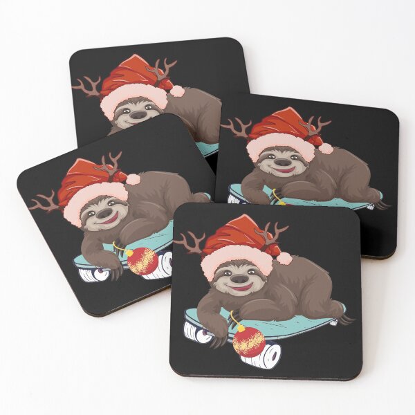Item preview, merry Sloth Santa with Deer antlers playing skateboard  christmas gifts designed and sold by fashion-tees.