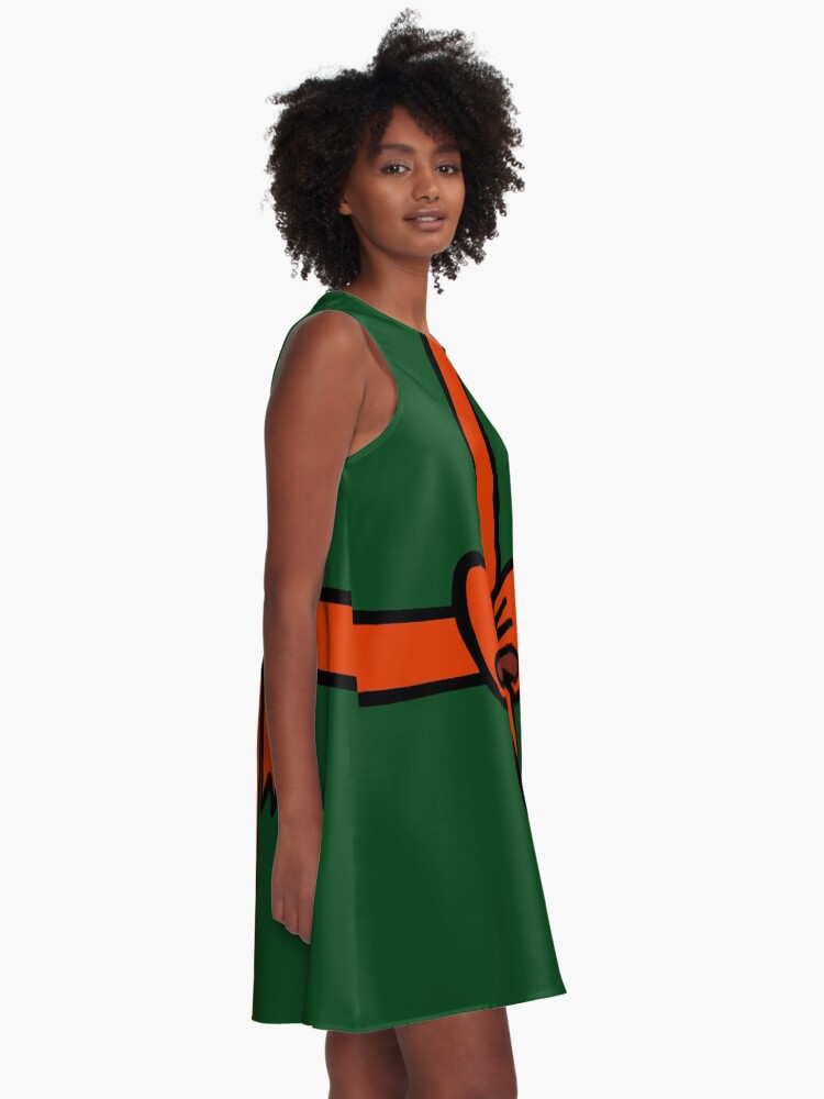 Alternate view of Festive Red Gift Bow on Green A-Line Dress