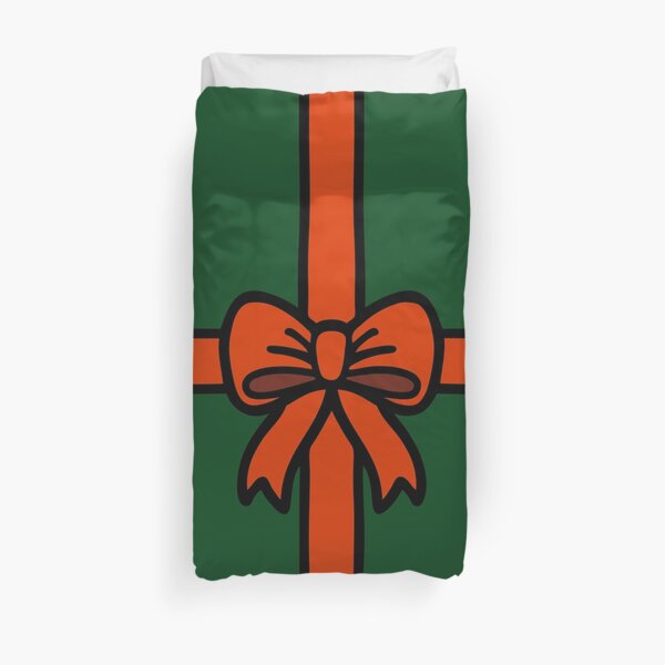 Festive Red Gift Bow on Green Duvet Cover