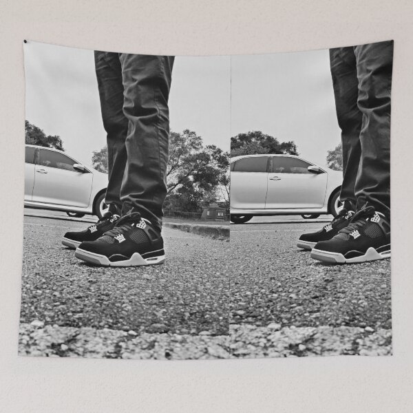 Item preview, AJ4 Bred Sneaks Portrait on Feet Black and White designed and sold by RCPphotography.