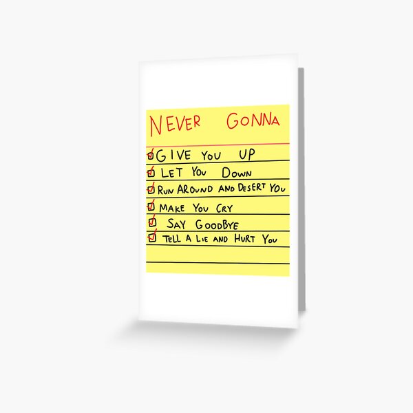 Never Gonna Checklist Greeting Card