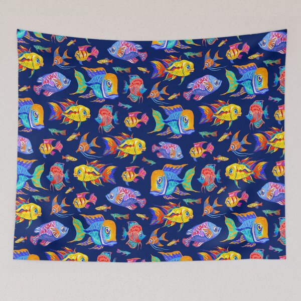 Item preview, Funny tropical fish on dark blue designed and sold by Irina Ivanova.