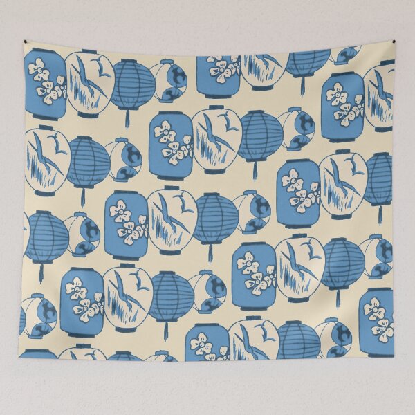 Item preview, Vintage Chinese Lantern Illustration Pattern (BLUE) designed and sold by LansingOLeary.