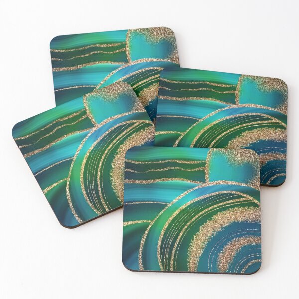 Item preview, Abstract Teal Blue Green And Gold Faux Marble Landscape designed and sold by MysticMarble.