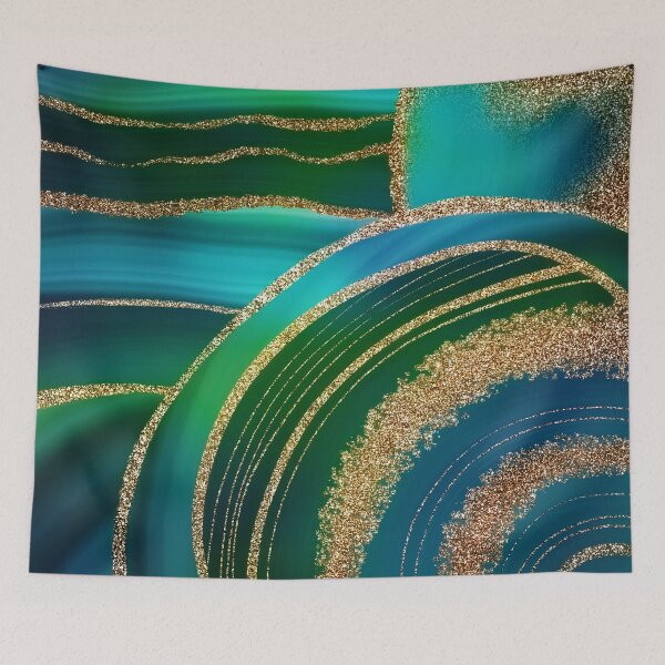Item preview, Abstract Teal Blue Green And Gold Faux Marble Landscape designed and sold by MysticMarble.