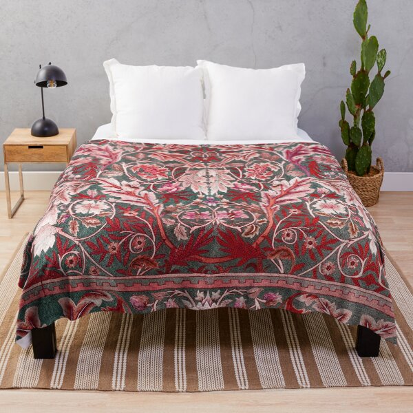 Item preview, ANTIQUE EMBROIDERY WITH CARNATIONS ,LARGE LEAVES AND FLOWERS Red White Pink Floral designed and sold by BulganLumini.
