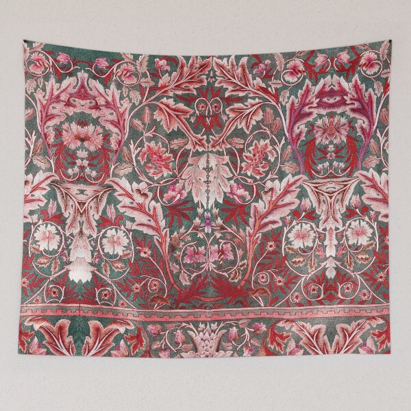 Item preview, ANTIQUE EMBROIDERY WITH CARNATIONS ,LARGE LEAVES AND FLOWERS Red White Pink  Floral designed and sold by BulganLumini.