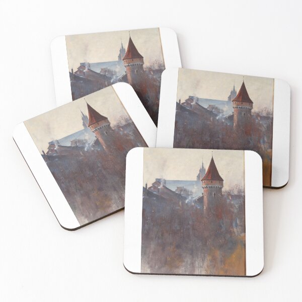 Item preview, Cracow in the morning by Julian Fałat - Vintage city view oil painting designed and sold by Vintage-TM.