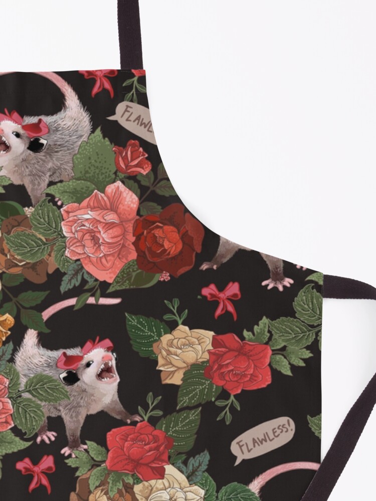 Thumbnail 3 of 6, Apron, Opossum Floral Pattern (with text) designed and sold by dcrownfield.