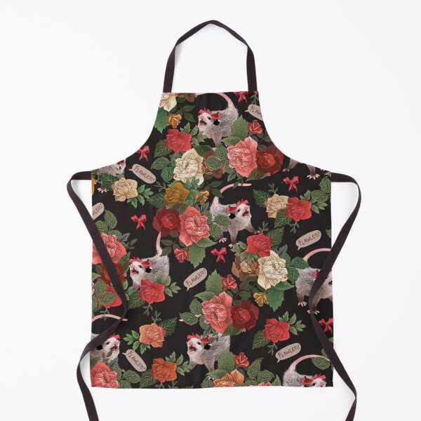 Opossum Floral Pattern (with text) Apron