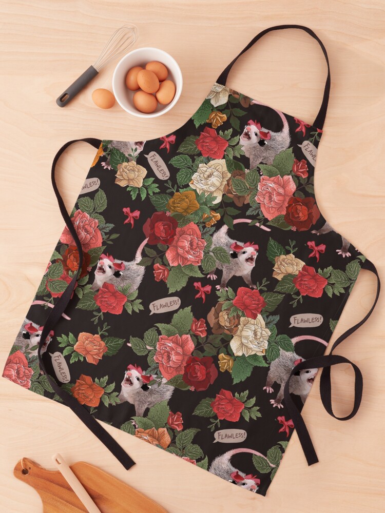 Thumbnail 1 of 6, Apron, Opossum Floral Pattern (with text) designed and sold by dcrownfield.