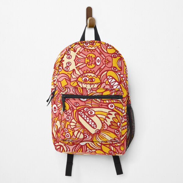 Item preview, Red and yellow pattern design full of weird fantastic creatures designed and sold by Zoo-co.