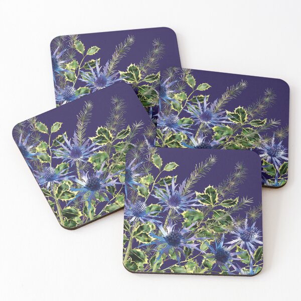 Sea Holly, Holly & Pine Needles Coasters (Set of 4)