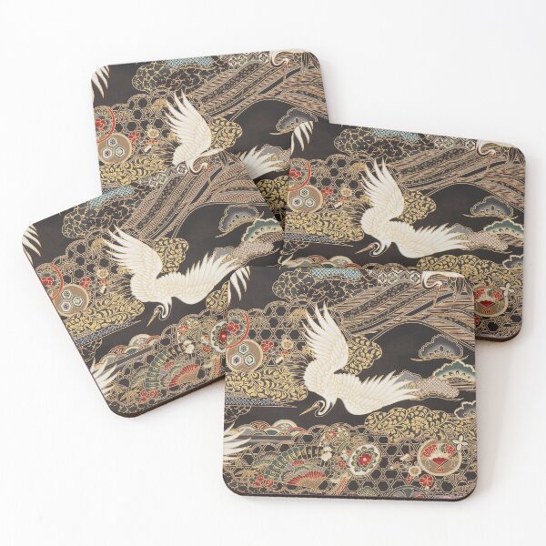 Item preview, VintageJapanese Cranes Gold and Black  designed and sold by Kristina  Sale.