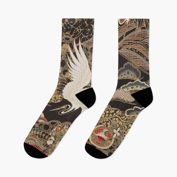 Item preview, VintageJapanese Cranes Gold and Black  designed and sold by Kristina  Sale.