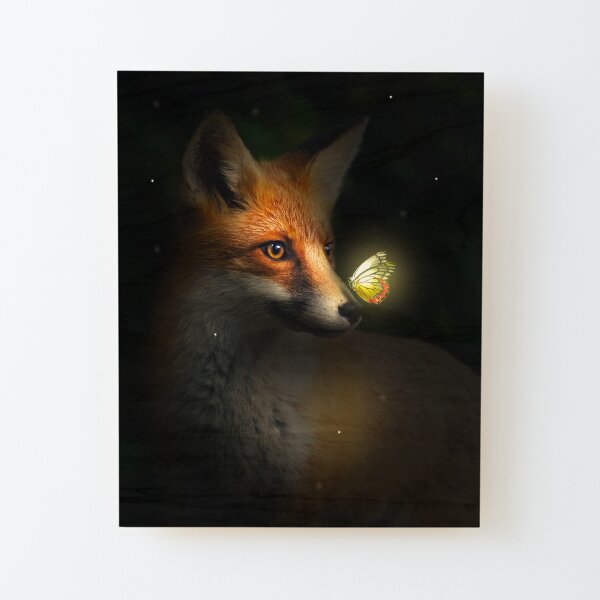 Fox and butterfly Wood Mounted Print