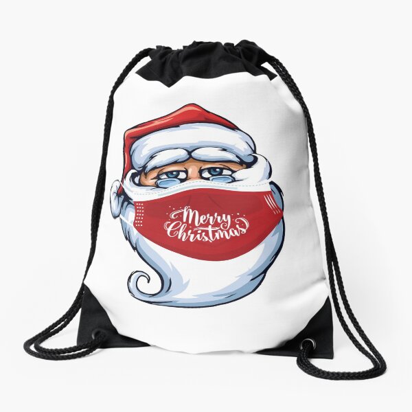 Santa Claus Wearing Merry Christmas Mask Drawstring Bag