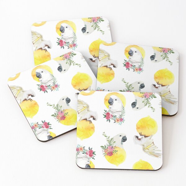 Item preview, Cockatoo and flower in the watercolor sun cercle designed and sold by L'Atelier Oranjade.